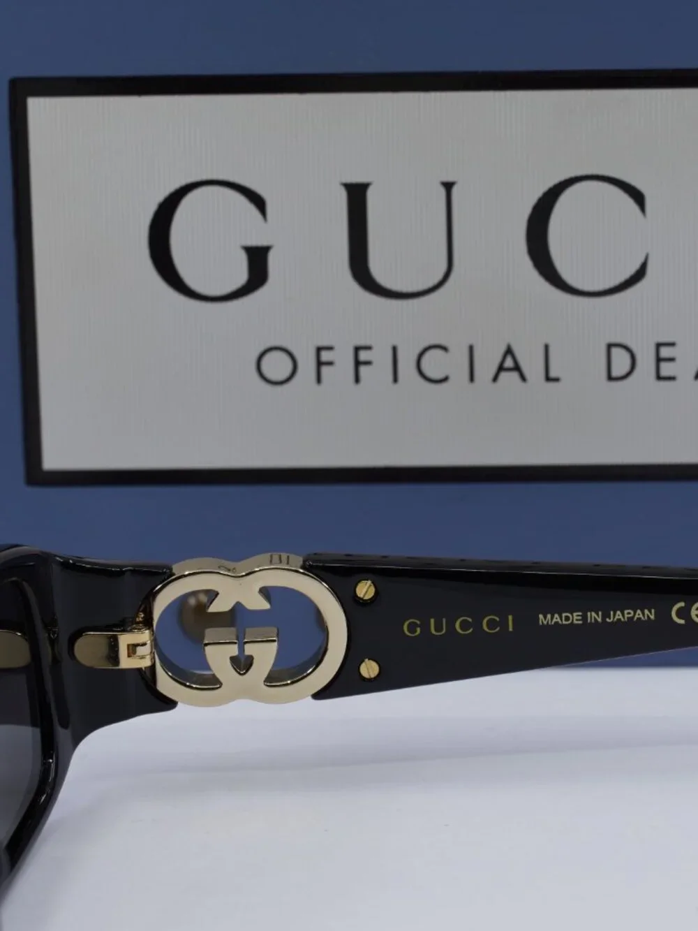 Gucci GG1661S 001 Rectangle Sunglasses - Shiny Black / Grey